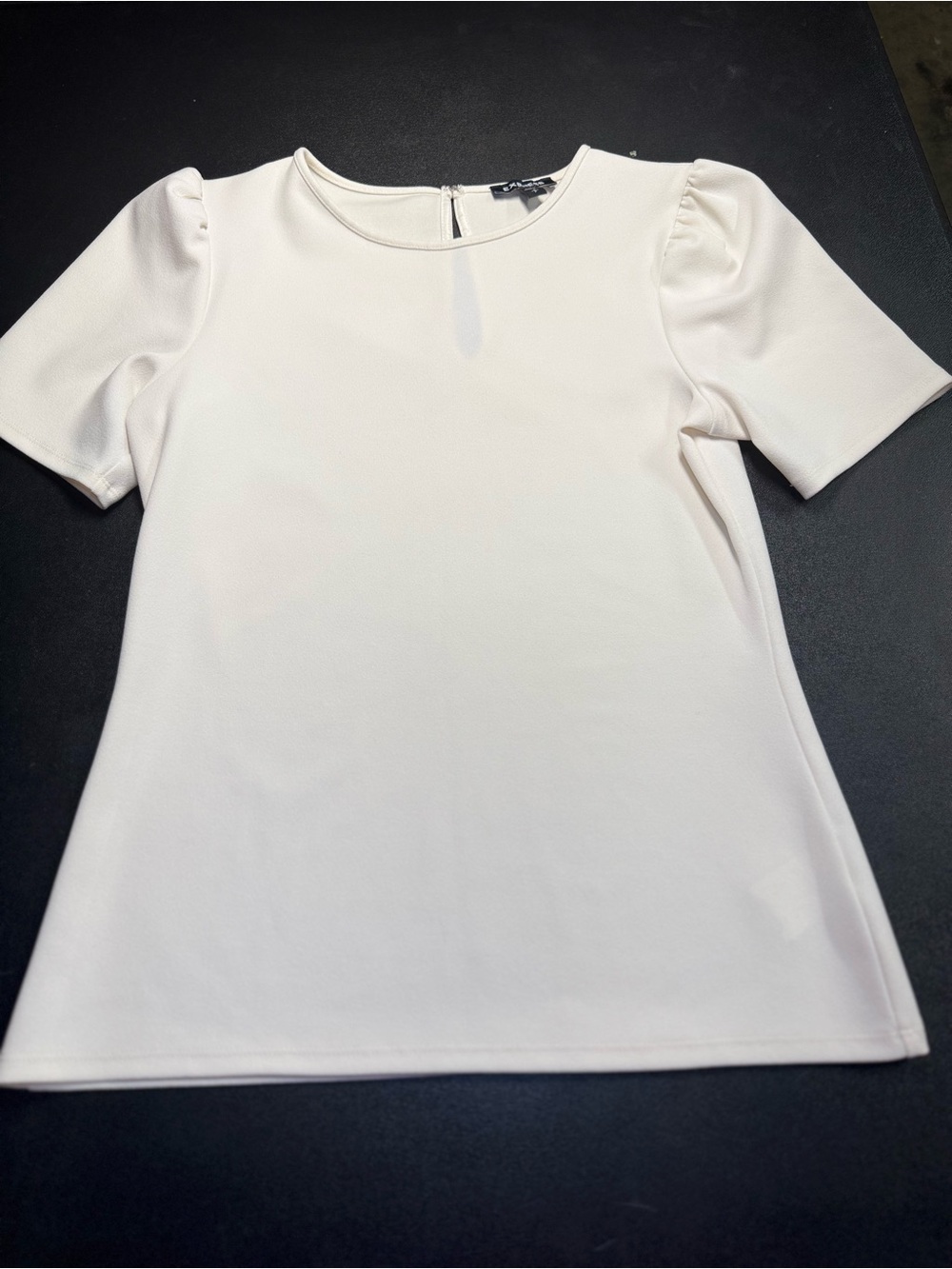 Express Cream Short Sleeve Crewneck Top with Puff Shoulders